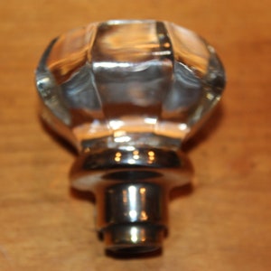 Antique Larger 2-1/2&quot; 8-point Crystal Glass Knob Nickel Plated Brass Base  T-4