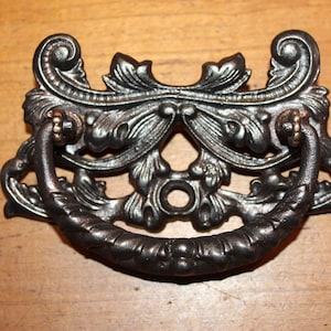 Antique GRB Co Ornate 4-1/2&quot; Cast Iron Furniture Drop Bail Drawer Pull  GG-23