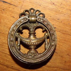 Antique Cast Bronze Round Drop Ring Bail Drawer Pull Aged Patina G-3