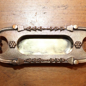 One Antique Victorian Cast Bronze Ornate Recessed Window Sash Lift L-100