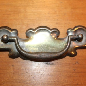 One Vintage Heavy Stamped Brass Plated Batwing Drawer Drop Bail Pull Handle G-2