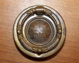 Antique Cast Bronze Round Drop Bail Drawer Pull Aged Patina M-5