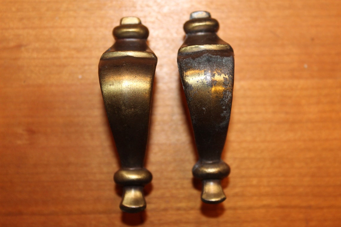 Vintage Antique Brass Finish Handles Pulls Stamped Etsy