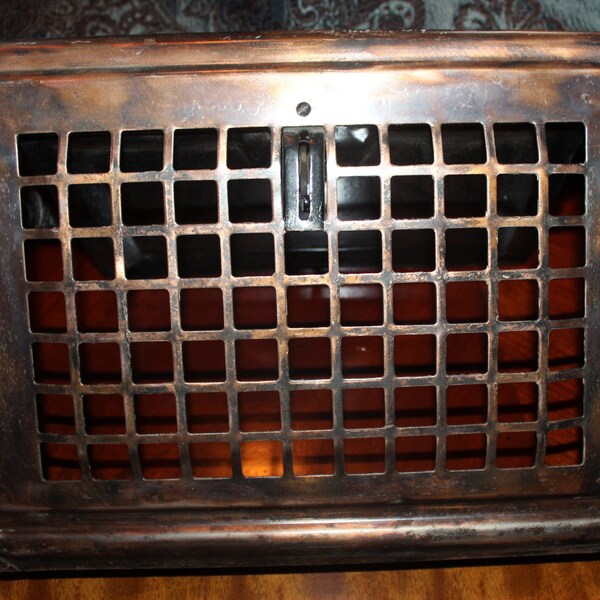 Antique Japanned Metal Rectangular Wall Louvered Heat Register Grille Grate Z-1