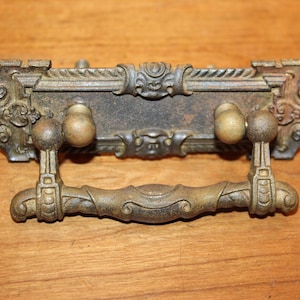 Antique Vintage Ornate Heavy Solid Cast Bronze Drop Bail Drawer Pull  A-26