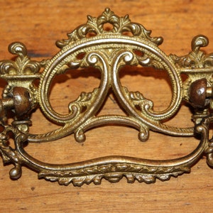 Antique Ornate Cast Bronze Drop Bail Drawer Pull with Naturally Aged Patina J-36