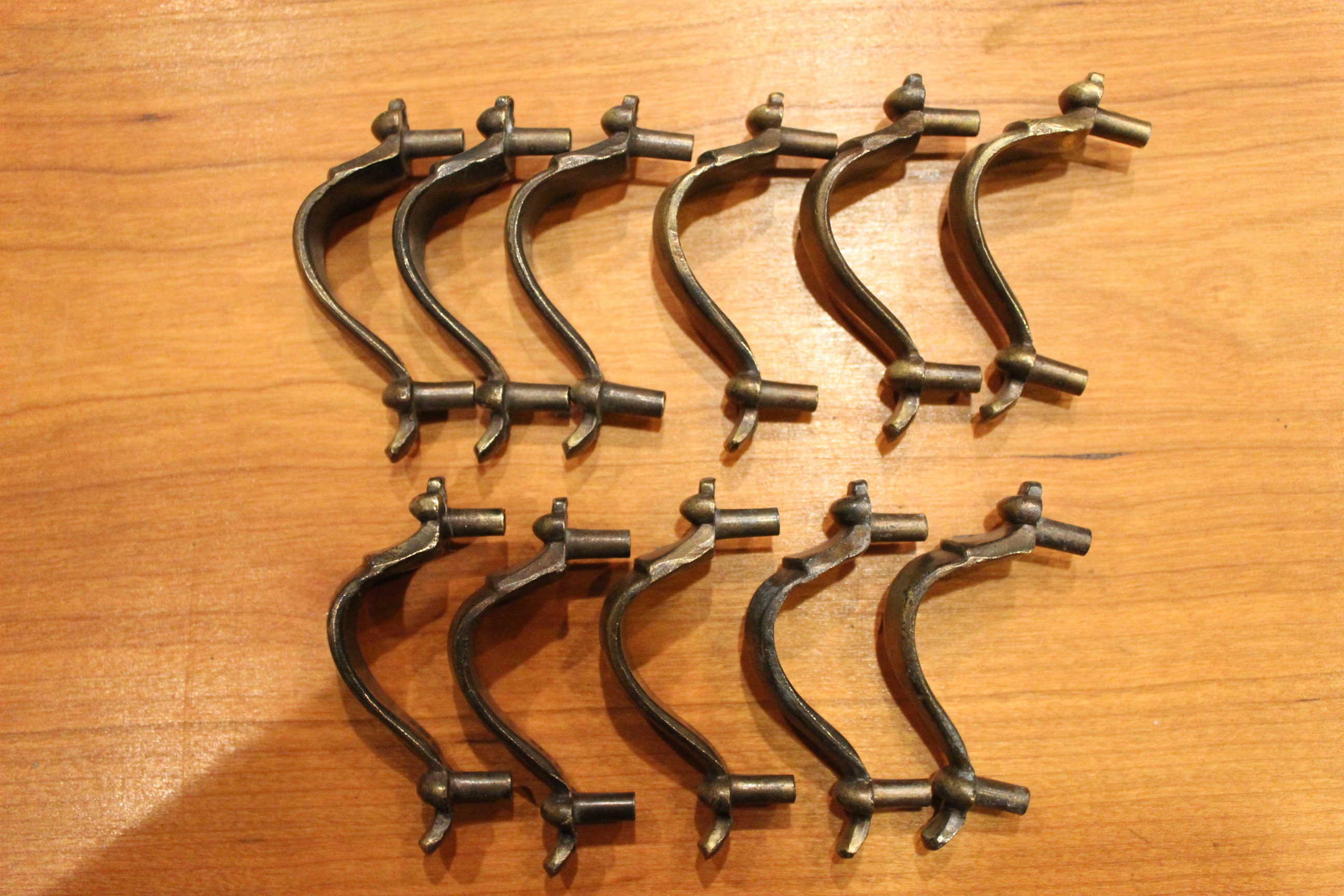 Vintage Antique Brass Finish Handles Pulls Stamped Etsy