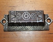 Antique Victorian Cast Iron Detailed Bin Apothecary Cupboard Drawer Pull M-20