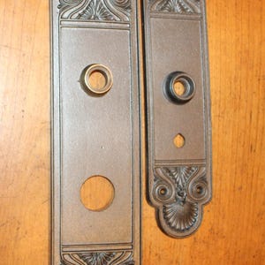 Restored Antique Large Entry Pair Sargent Cast Iron Doorknob Escutcheons  C-38