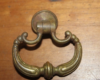 Antique Heavy Cast Bronze Ornate Drawer Bail Drop Handle Pull H-22