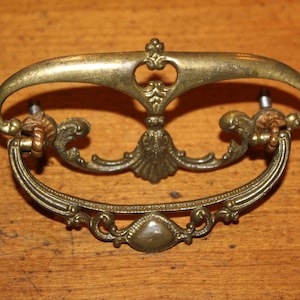 Antique Victorian Ornate 4&quot; Cast Bronze Furniture Drop Bail Drawer Pull  I-30