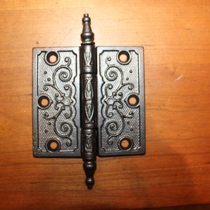 4" x 4" Ornate Steeple Tipped Cast Iron Victorian Eastlake Hinge D-55