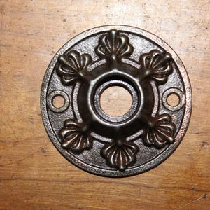 Antique Copper Plate over Cast Bronze Doorknob Rosette Escutcheon EE-66