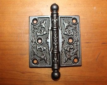 3-1/2" x 3-1/2" Cannonball Tipped Ornate Cast Iron Victorian Eastlake Hinge D-30