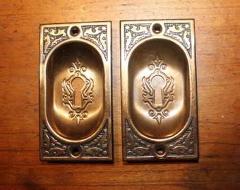Pair of Antique Brass/Bronze Pocket Door Escutcheons S-3
