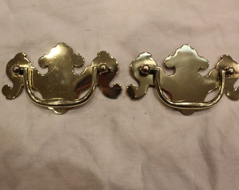 4 Vintage Brass Drawer Bail Pull Handles Chippendale Bat Wing Style 3½” Center 