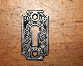 Small Ornate Antique Cast Iron Curio or Furniture Keyhole Escutcheon CC-136