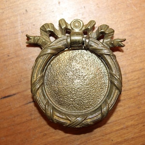 Antique Cast Bronze Round Drop Bail Drawer Pull Aged Patina N-76