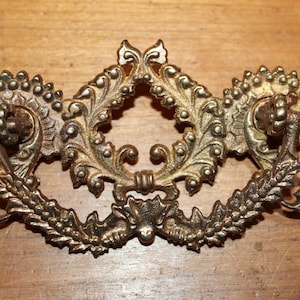 Antique Vintage Ornate Cast Bronze Drop Bail Drawer Pull  I-8