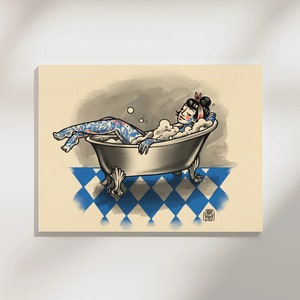 Traditional Tattoo Bathroom Wall Art Canvas Print Bath Tub Pin Up Girl