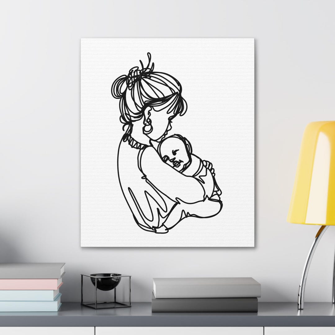 Mother and Child Minimalist Line Art Canvas Print Etsy