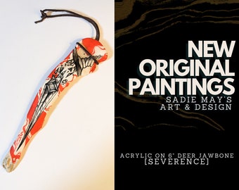Hand Painted deer Jawbone with Daggar  Original Painting Witchy Real Ethically Sourced Bone