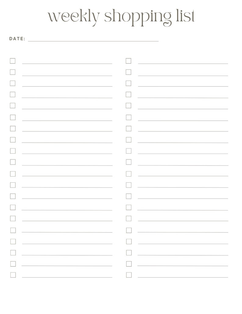PRINTABLE Weekly Meal Plan and Shopping List - Etsy