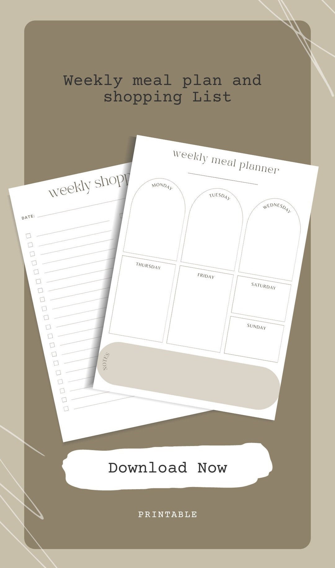 PRINTABLE Weekly Meal Plan and Shopping List - Etsy