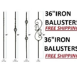 36&quot; Satin Black Wrought Iron Balusters for Stairs