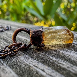 Imperial Topaz Crystal Electroformed Necklace – Oxidized Copper, Rustic Boho Jewelry