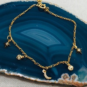 Sterren en Manen hemelse Bedel Armband Sterling Zilver Verguld