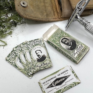 Reproduction Pre-1920 Gillette Safety Razor Blade Package w/individually wrapped blades Set of 5 Blades in box WWI Doughboy/Officer item