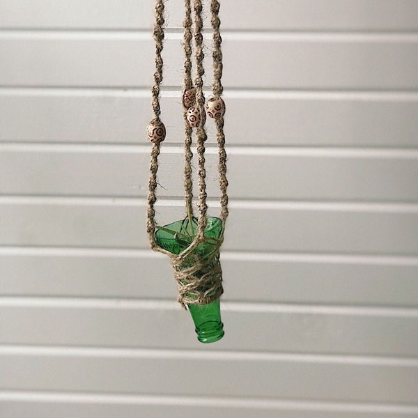 Air Plant Pod Hanger Made From Macrame Jute and Upcycled Beer Bottle