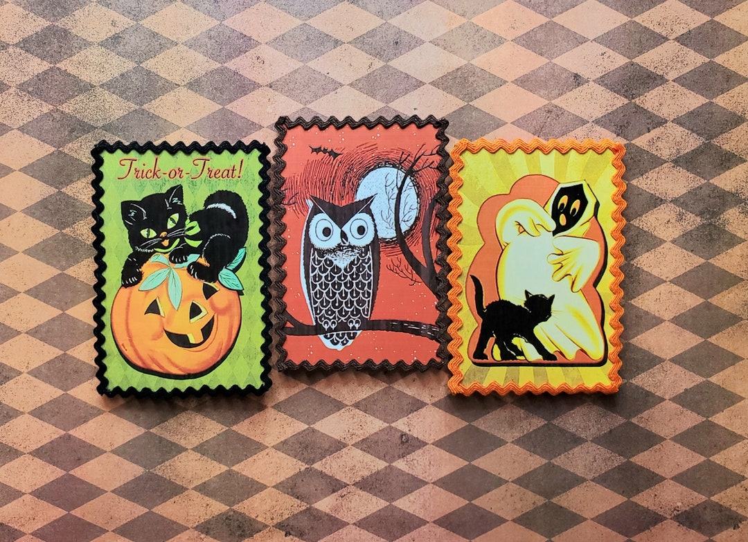 Retro Halloween Set. Vintagestyle Black Cat Pumpkin Etsy