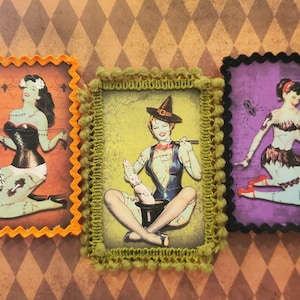 Retro Halloween Magnet Set. Zombie PinUps. Vintage-Inspired Halloween PinUps