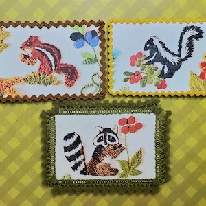 Woodland Critters Retro Magnet Set. Vintage-Style Woodland Animals