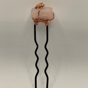 Rose Quartz Crystal Hair Pins, Copper Wire Wrapped