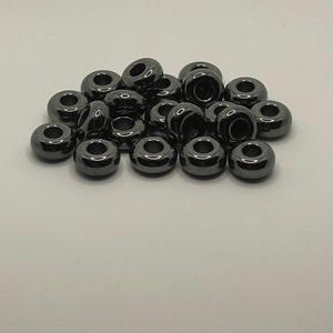 2 Hematite Large Hole Loc Beads - 6mm bead hole