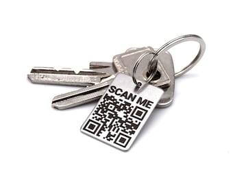 Personalisierter Edelstahl Schlüsselanhänger mit graviertem QR-Code