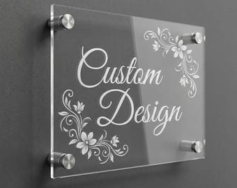 Insegna in vetro acrilico con incisione laser personalizzata - Insegna in plexiglas con distanziatori in acciaio inossidabile - Magnete