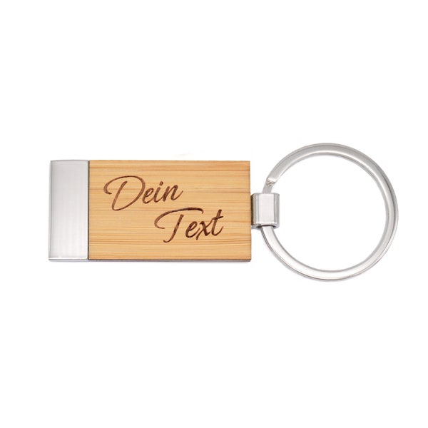 Premium bamboo keychain with personal engraving - stainless steel wood pendant