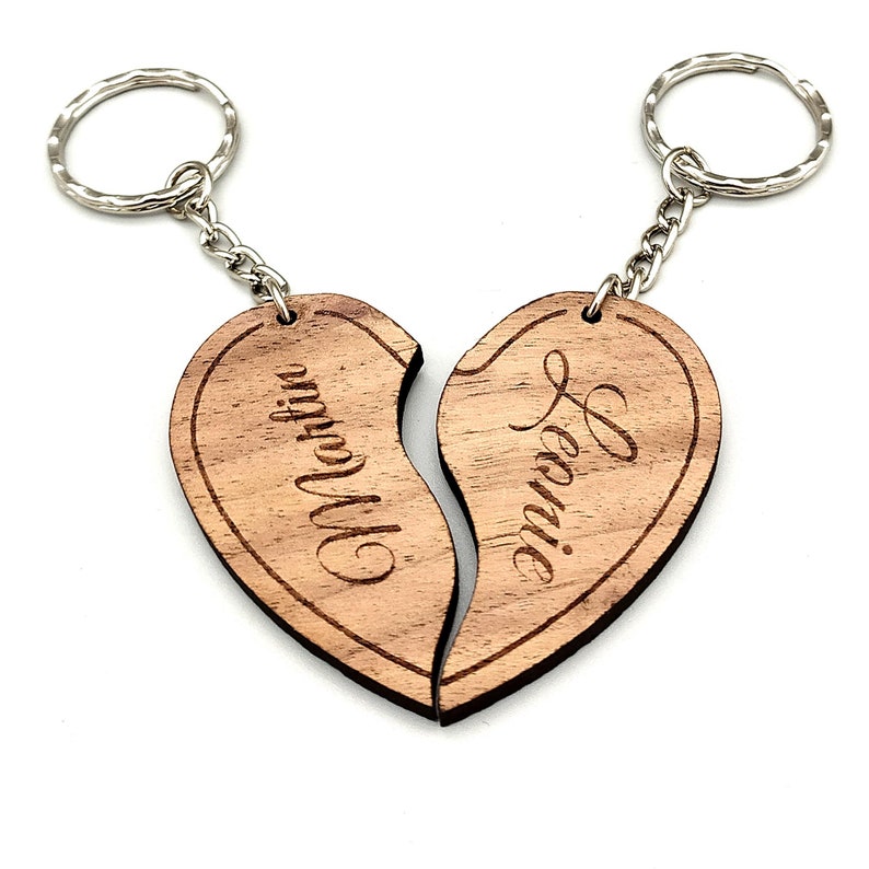 with Engraving Partner Keychain Set of Walnut Wood Gift