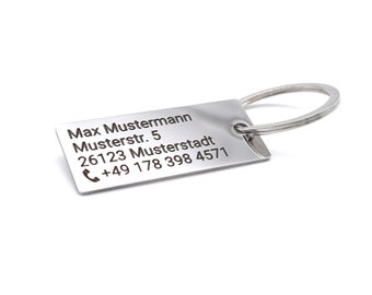 Stainless steel key ring with address / telephone number / contact details - personal engraving