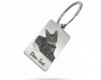 Stainless steel keychain with personalized photo engraving - laser-engraved gift