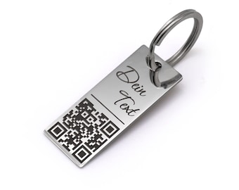 Stainless steel keychain with QR code laser engraving - high-gloss surface - individual labeling
