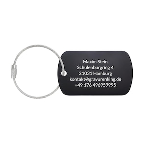 Kofferanhänger mit individueller Beschriftung - Gepäckanhänger aus Aluminium mit Drahtseil - 50x29mm