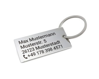 Chaveiro de aço inoxidável com endereço / número de telefone / detalhes de contato - etiqueta de gravação pessoal