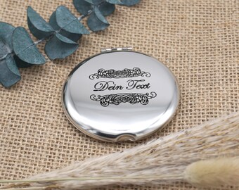 Make-up mirror with personal engraving - stainless steel pocket mirror with laser engraving - folding mirror