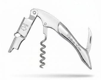Stainless steel waiter's knife with personal engraving - wine and beer opener with foil cutter - cellar corkscrew corkscrew