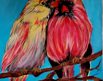 Cardinals Lovers Sitting in a Tree Acrylic Painting